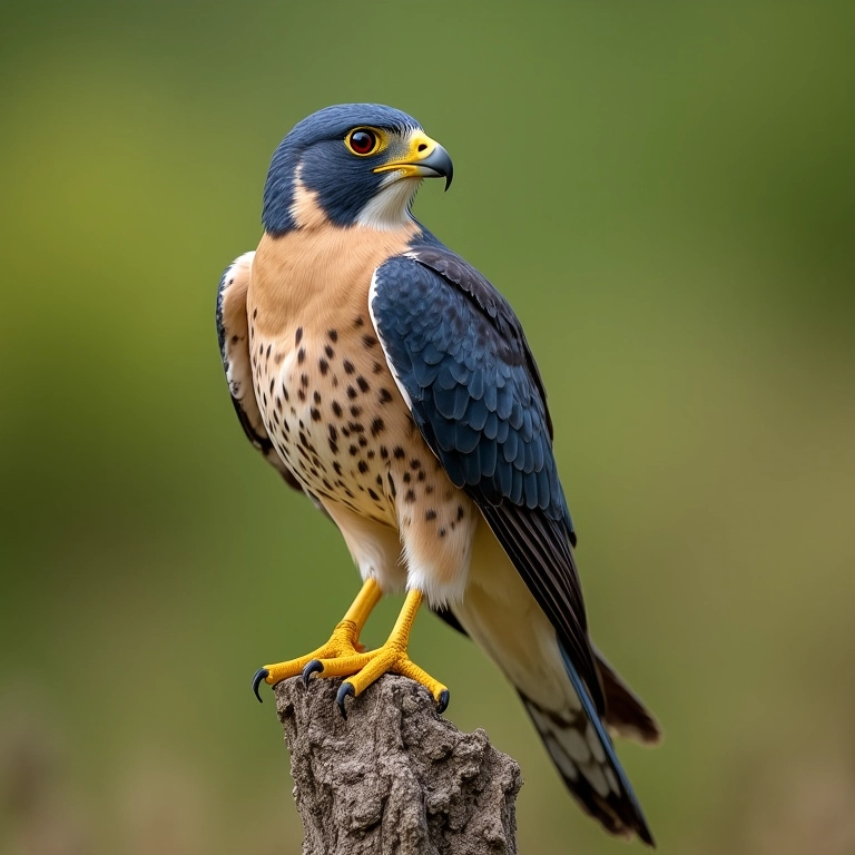 Falcão-peregrino em seu habitat natural, comendo sua presa.