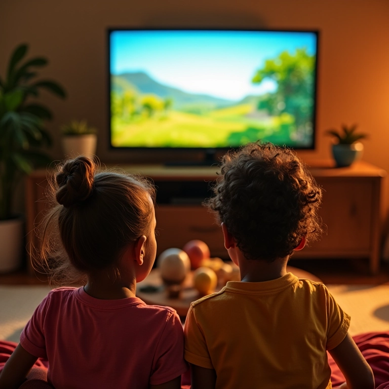 Família brasileira assistindo TV em cores.