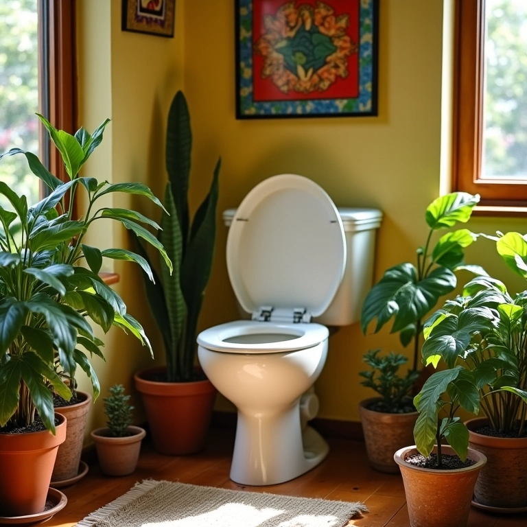 Família brasileira usando banheiro de compostagem em casa ecológica.