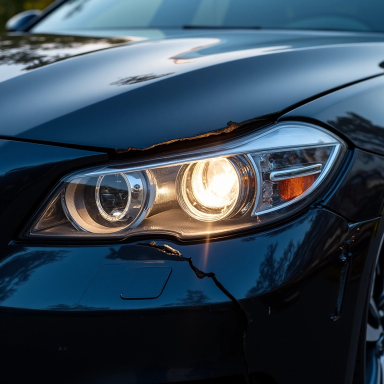 Farol danificado com lâmpada incorreta.