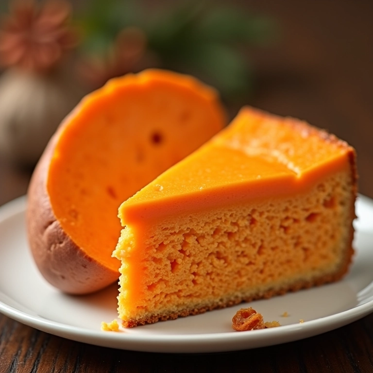 Fatia de bolo de cenoura com batata doce.