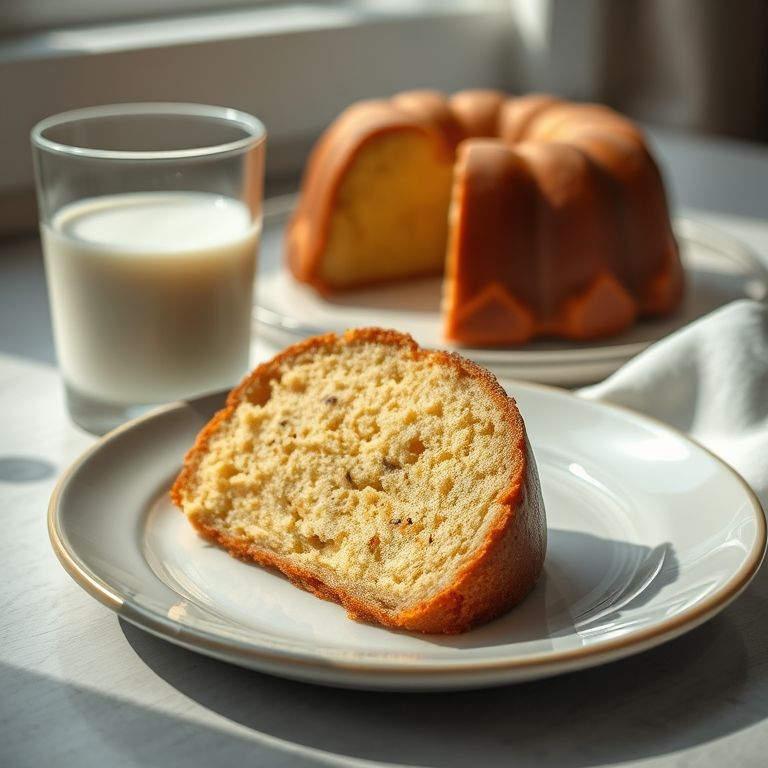 Fatia de bolo de rolo úmido servido com leite