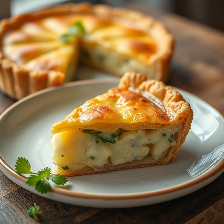 Fatia de torta de taioba com queijo, com detalhes da textura.