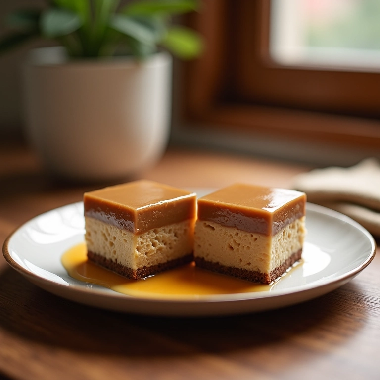 Fatias de pudim de café com calda de caramelo.