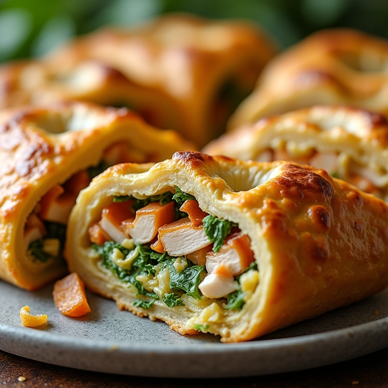 Fatias de torta de liquidificador salgada com recheios variados.