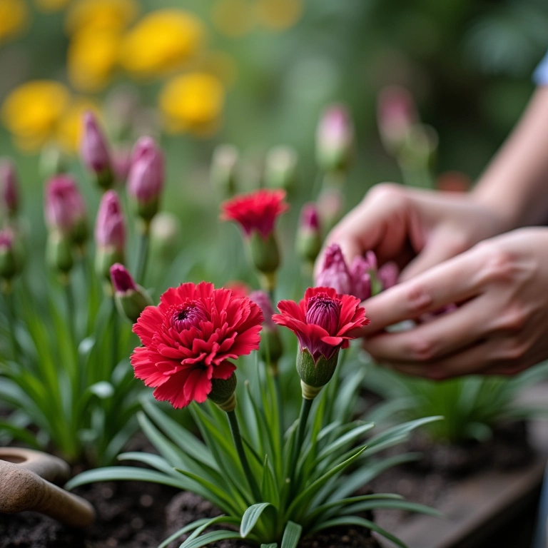 Fazendo mudas de cravos para propagação.