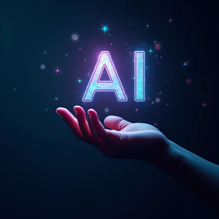 Ferramenta de IA sendo usada criativamente por uma mão humana, enfatizando a importância da criatividade.