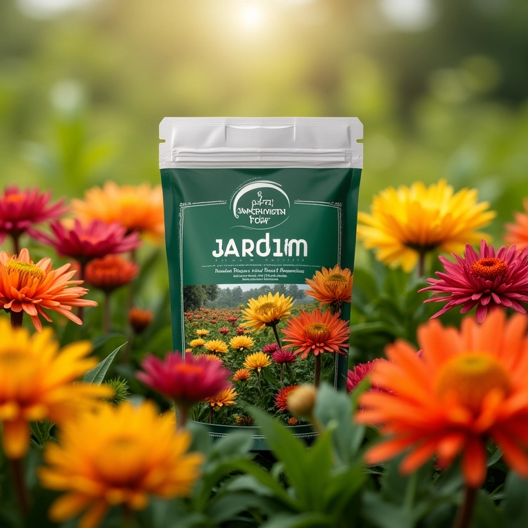 Fertilizante Forth Jardim, flores vibrantes ao redor.