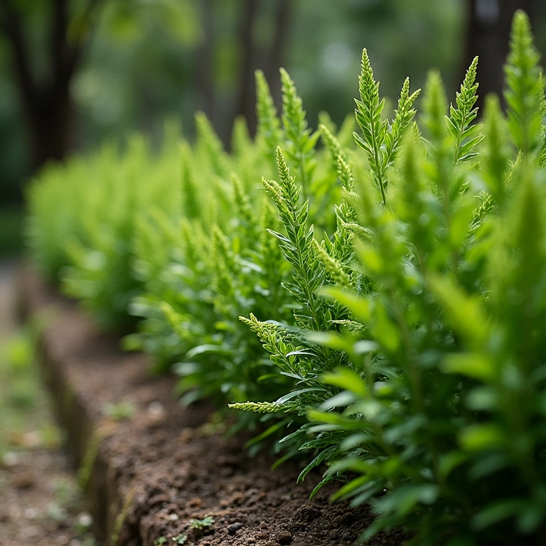 Fileira de plantas Espada-de-São-Jorge alinhadas em um caminho de jardim brasileiro.