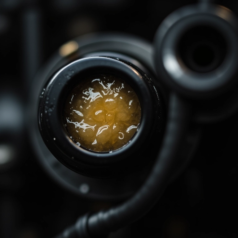 Filtro de combustível entupido com resíduos e impurezas.