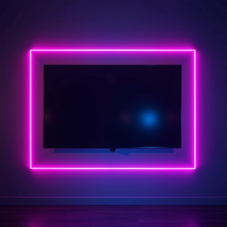 Fita de LED RGB da Ourolux iluminando a TV com cores vibrantes.