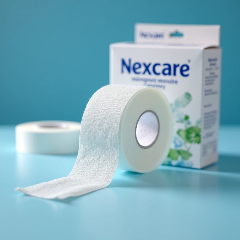 Fita microporosa Nexcare: detalhe da embalagem para cuidados com a cicatriz.