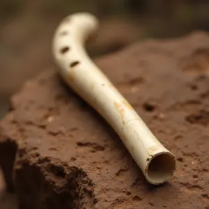 Flauta ancestral de osso, detalhe.