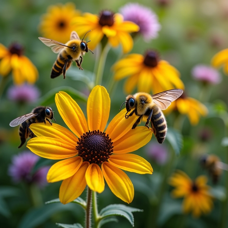 Flores atraindo polinizadores para perto das plantas de tomate.