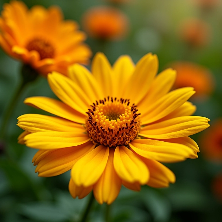 Flores de calêndula vibrantes protegendo plantas de tomate.