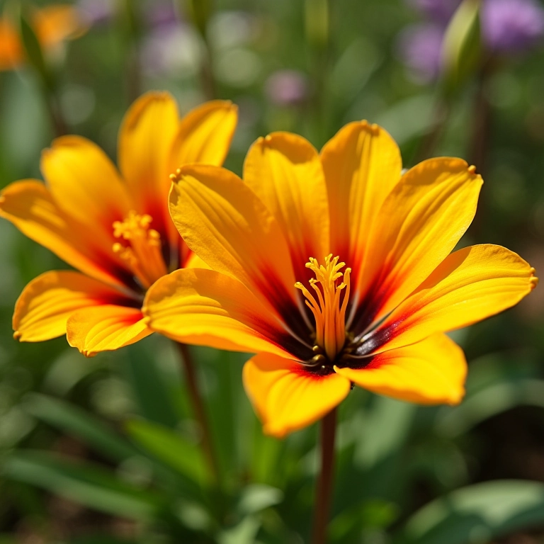 Flores de Gazânia florescendo em um jardim brasileiro ensolarado.