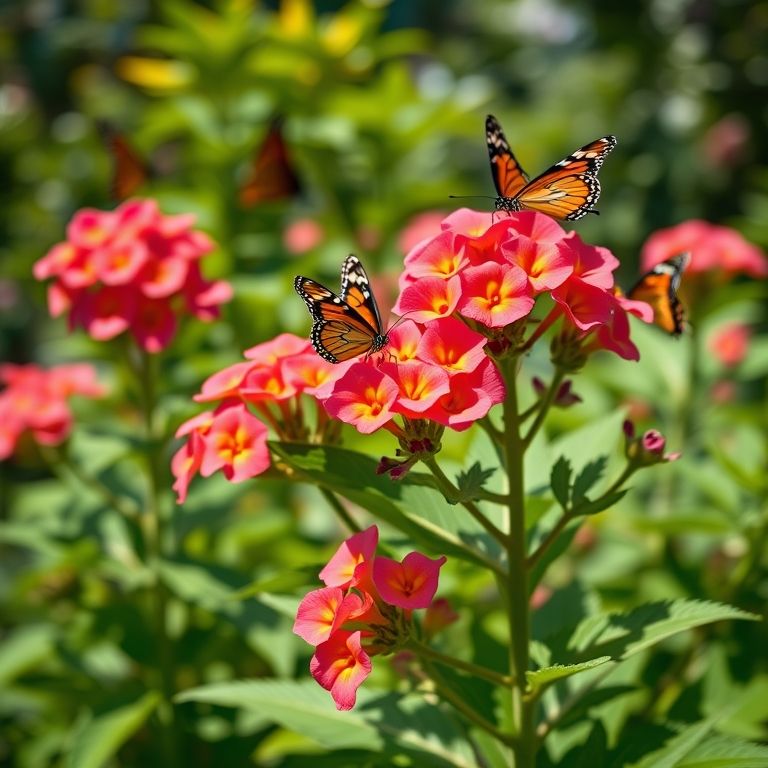 Flores de verbena coloridas atraindo borboletas.