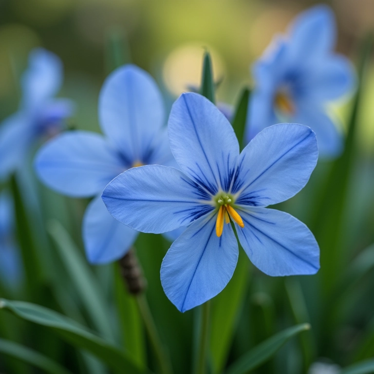Flores Miosótis, pétalas azuis delicadas.
