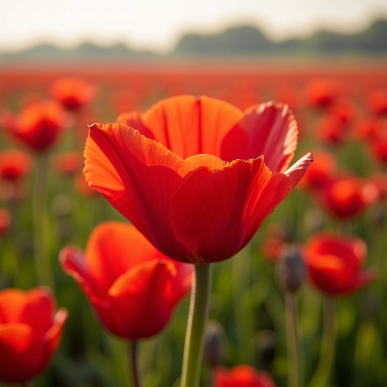 Flores Papoula, cores intensas em um campo.