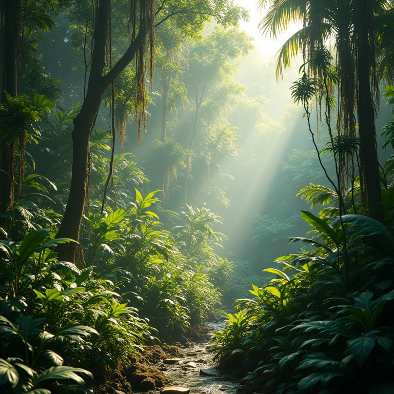 Floresta Amazônica exuberante com flora e fauna interligadas.