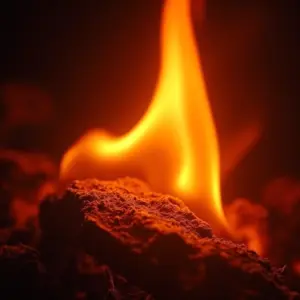 Fogo consumindo madeira, com visualização de moléculas de oxigênio.