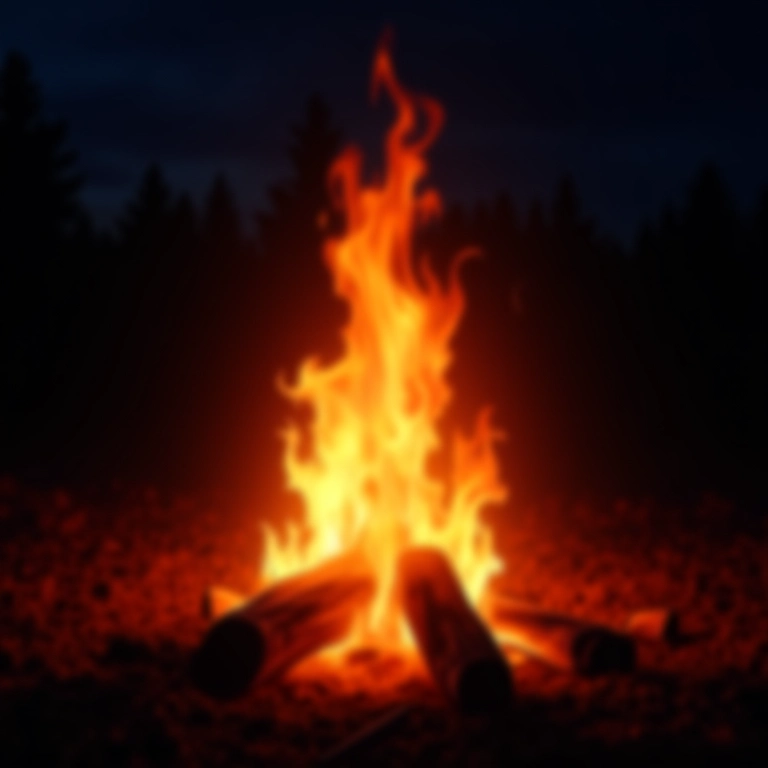 Fogueira noturna emitindo luz intensa.