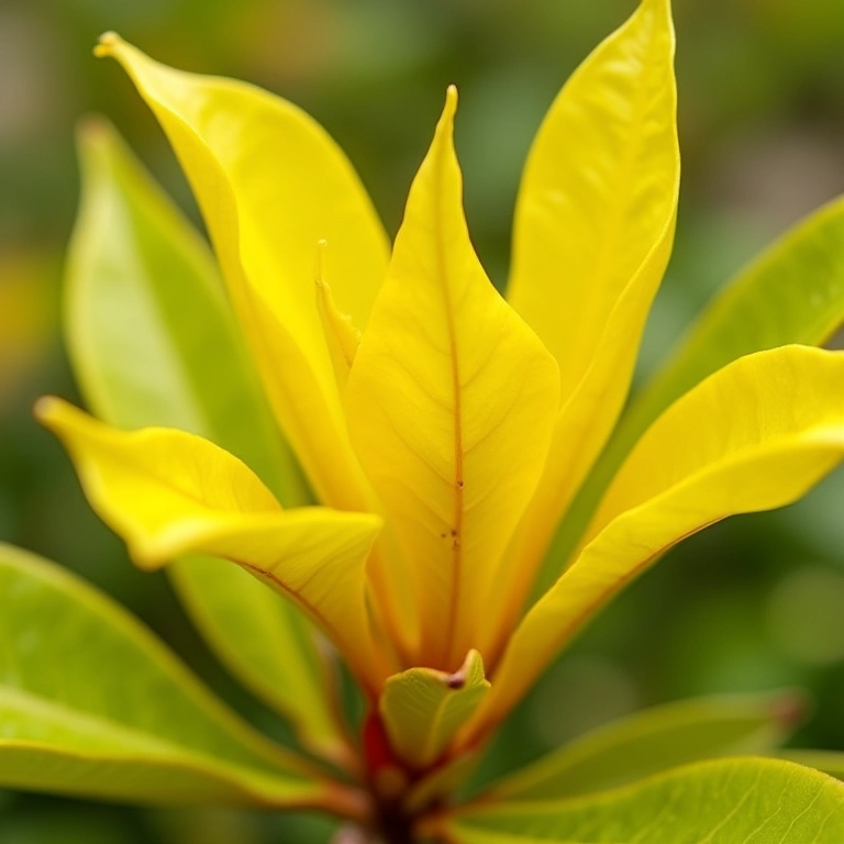 Folhas amareladas de azaleia, sinal de deficiência nutricional.