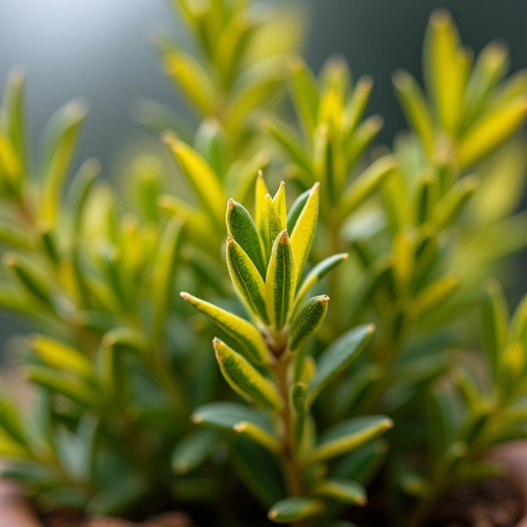 Folhas amareladas no alecrim.