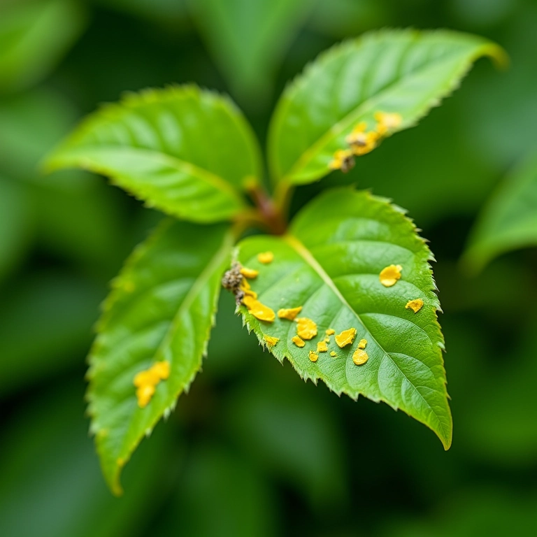 Folhas danificadas com sinais de infestação por pulgões.