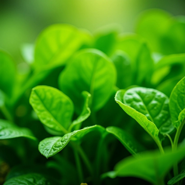 Folhas de espinafre exuberantes na horta de verão.