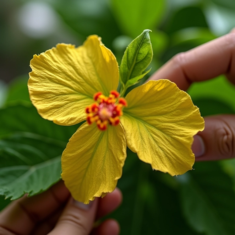 Folhas de hibisco amareladas, sinal de excesso de água.