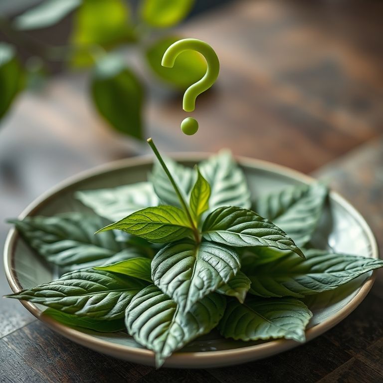 Folhas de taioba mansa em um prato com um ponto de interrogação acima.
