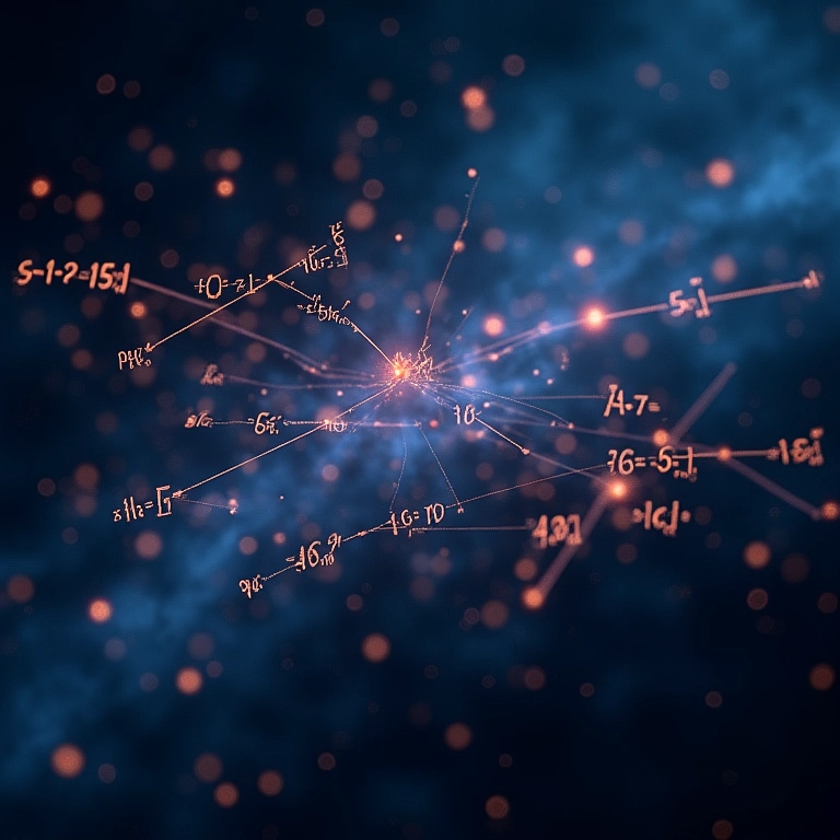 Fórmulas e equações interconectadas flutuando no espaço.