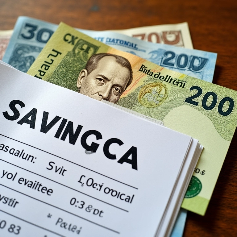 Foto aérea de moeda brasileira e caderneta de poupança.