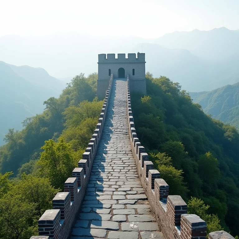 Fotografia moderna da Muralha da China, promovendo o patrimônio cultural.