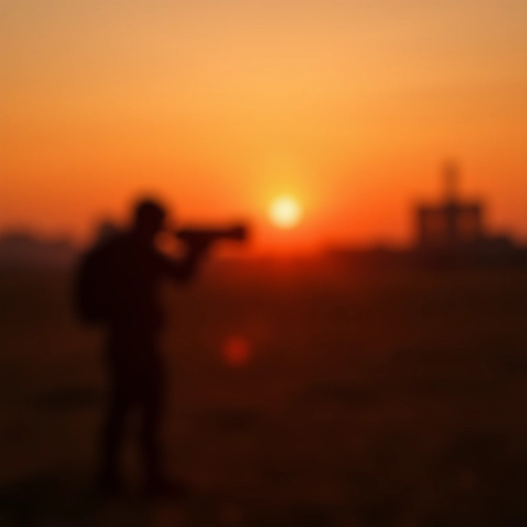 Fotógrafo capturando um pôr do sol, mostrando a dispersão atmosférica.