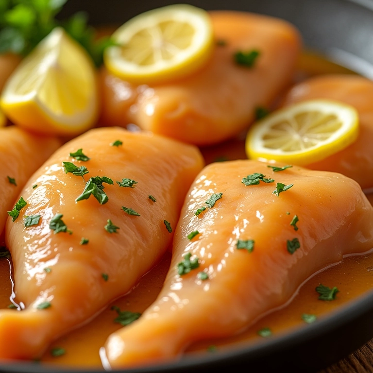 Frango marinado com limão e ervas.