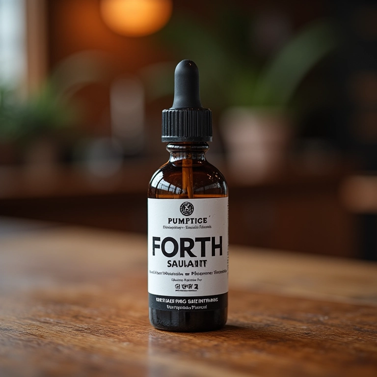 Frasco de selante para enxertia Forth sobre mesa de madeira.