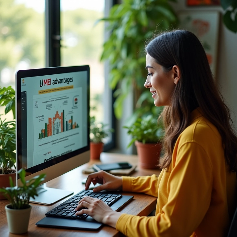 Freelancer brasileira gerenciando as finanças do MEI em um escritório em casa.