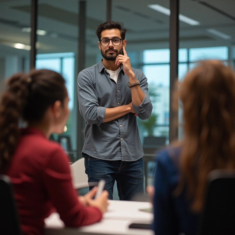 Funcionário participa de workshop com colegas diversos.