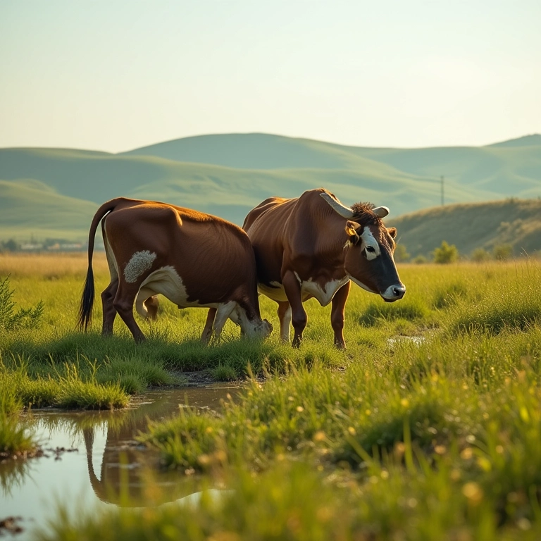 Gado pastando em área úmida, representando a emissão de metano.