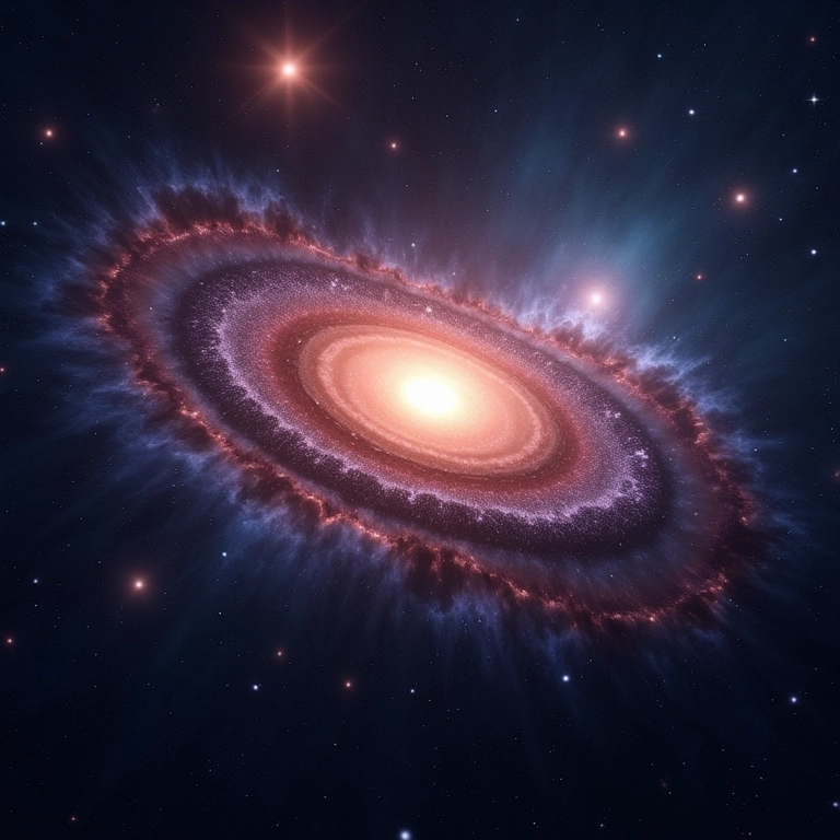 Galáxia irregular com formas caóticas e regiões de intensa formação estelar.