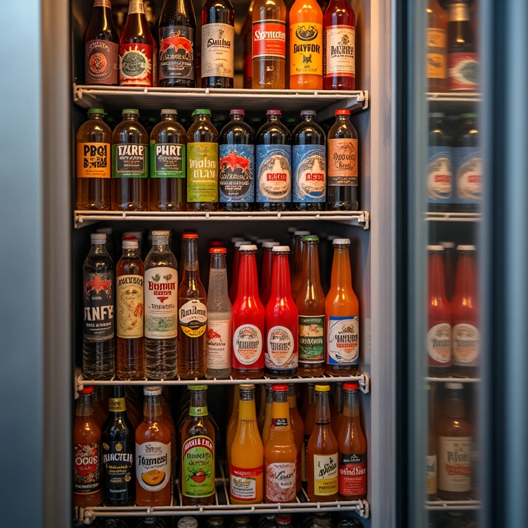 Geladeira de bebidas variadas em evento de churrasco.