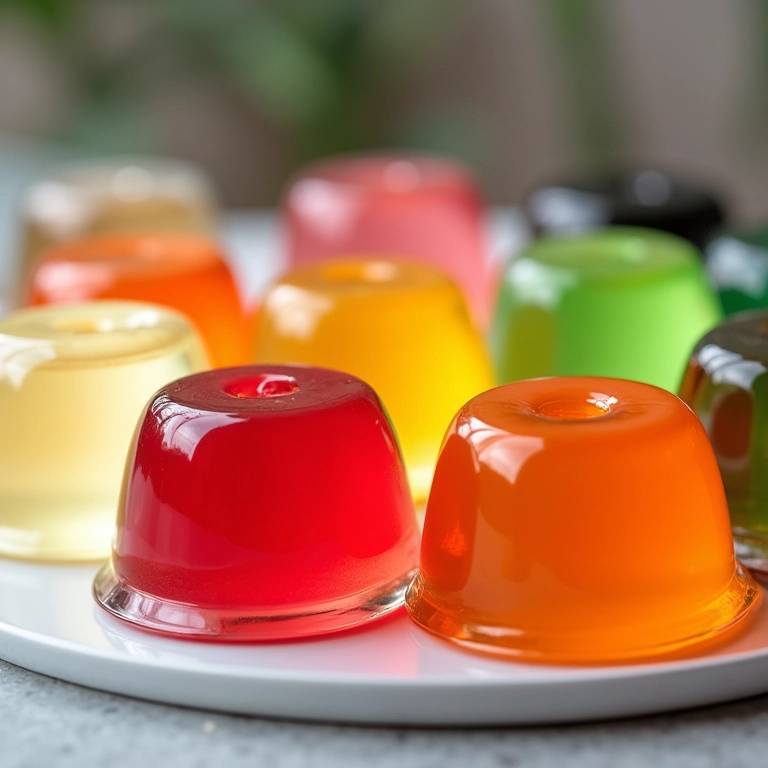 Gelatina incolor e gelatinas coloridas.