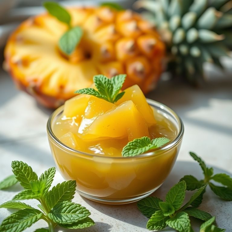 Geleia de abacaxi com hortelã em uma tigela.