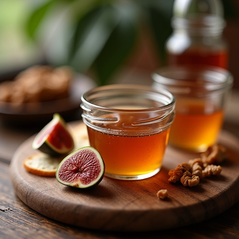 Geleia de figo com nozes servida em uma tábua de queijos.