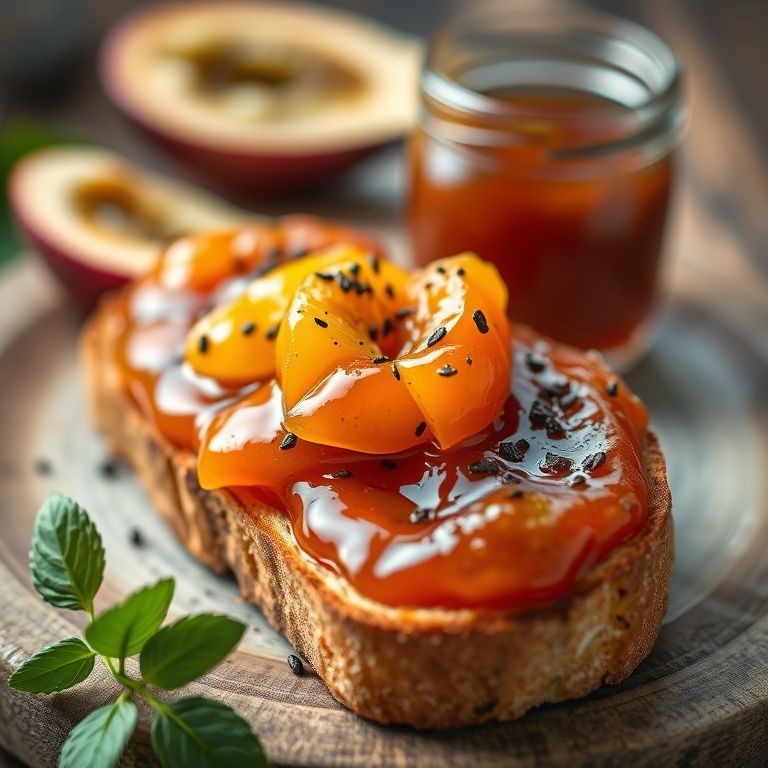 Geleia de maracujá com pimenta sobre torrada.