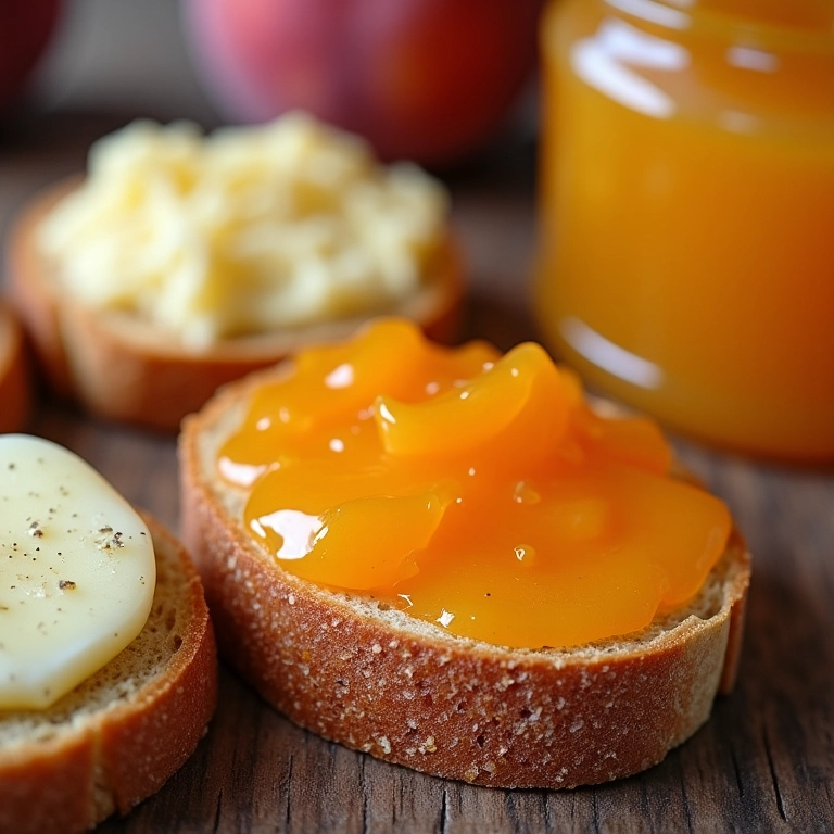 Geleia de pêssego sendo usada em diversas aplicações culinárias.