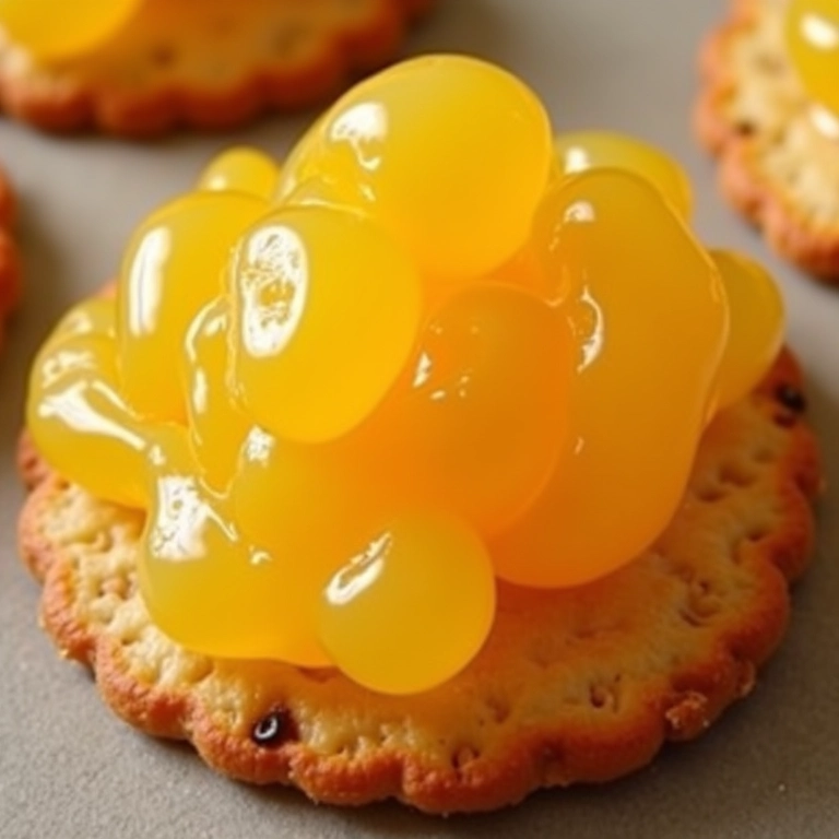 Geleia de pimenta biquinho com abacaxi servida sobre biscoitos.