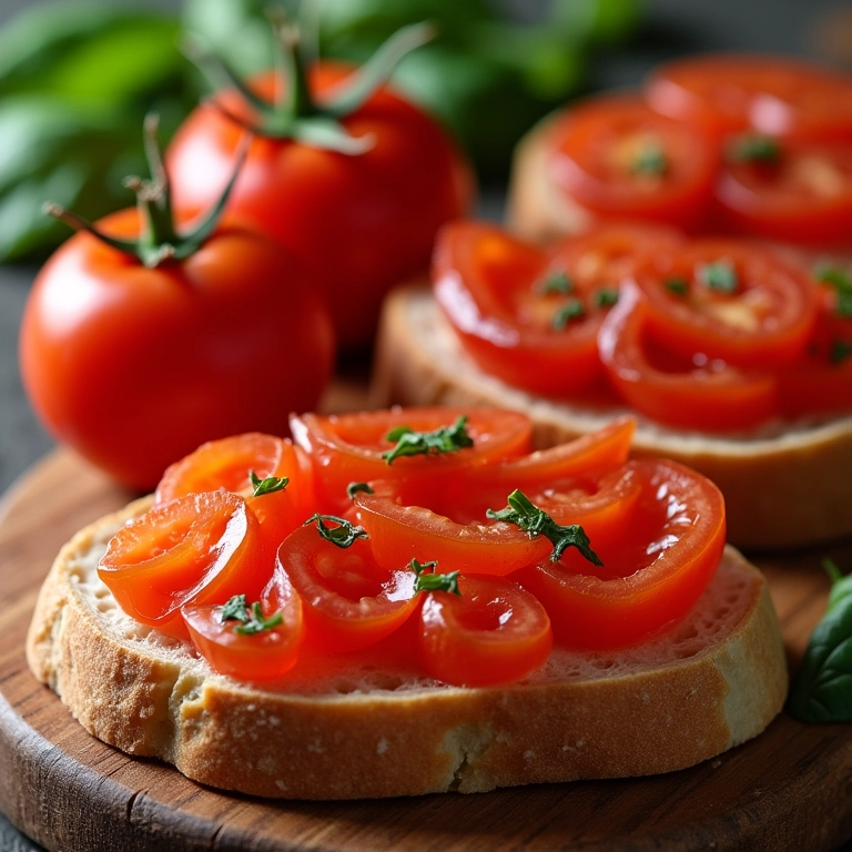 Geleia de tomate com manjericão servida com fatias de pão italiano.